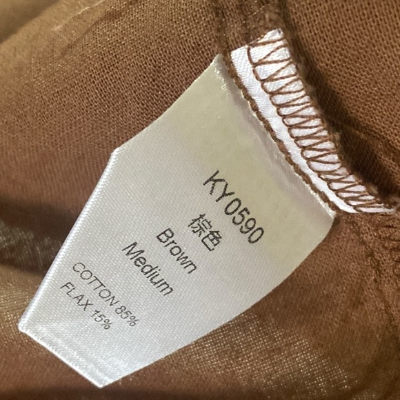 Casual Cotton Flax Loose Fit Dress, Swim Coverup, with Pockets Brown Size Medium - Picture 6 of 11